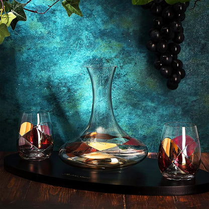 Artisanal Hand Painted Stemless Wine Glasses - Everyday Celebrations, Gift Idea for Wife, Mom, Valentine, Holiday Renaissance Romantic Stain-glassed Windows, 2 Set - Gift Idea Birthday, Housewarming