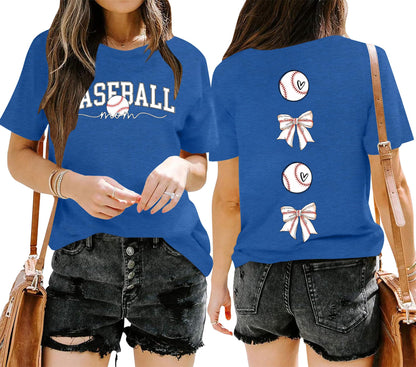 Baseball Mom Shirt for Women: Funny Baseball Tee Shirt Baseball Mama Short Sleeve Casual Tee Tops