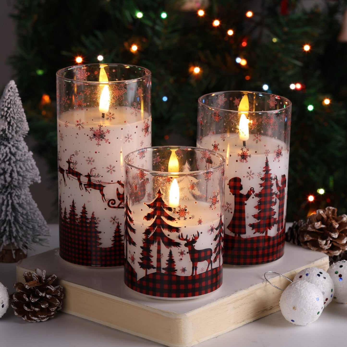 Eywamage Smoke Grey Glass Flameless Pillar Candles with Remote, Flickering LED Battery Candles Table Decor Set of 3