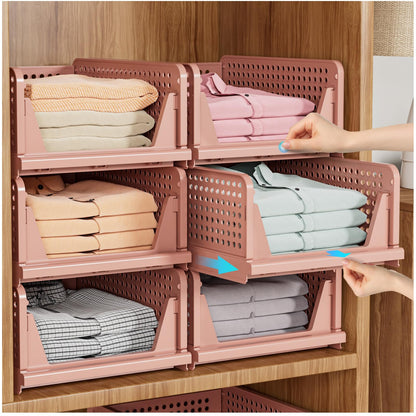 SNSLXH 5 Pack Stackable Closet Storage Basket, Multifunctional & Foldable Closet Organizer for Bathroom Kitchen Laundry Room Wardrobe Storage, Space-Saving Clothes Storage Drawer Organizer, White