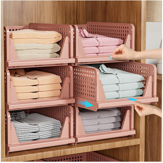 SNSLXH 5 Pack Stackable Closet Storage Basket, Multifunctional & Foldable Closet Organizer for Bathroom Kitchen Laundry Room Wardrobe Storage, Space-Saving Clothes Storage Drawer Organizer, White