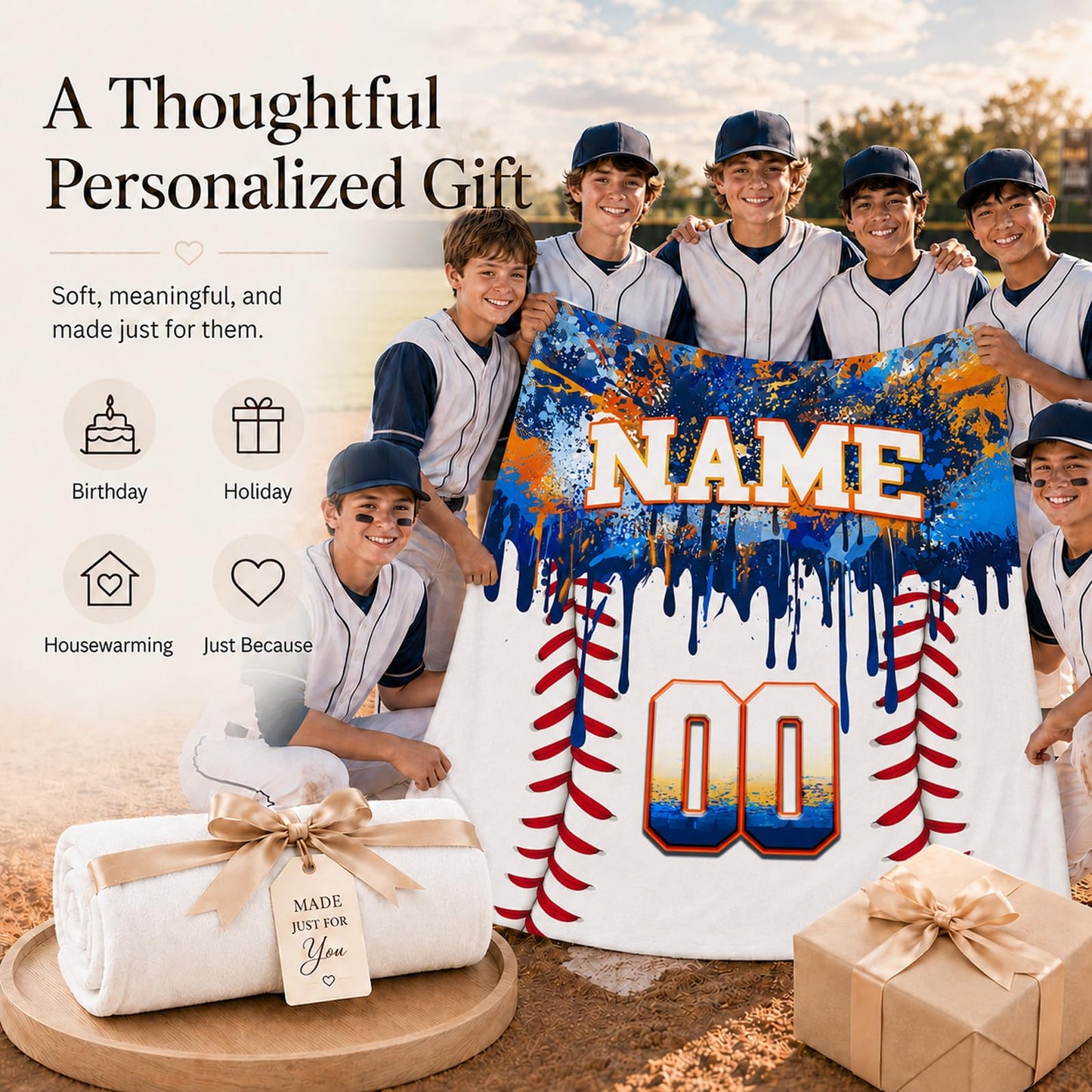 Kids Blanket Custom Baseball Blankets, Splashed Ink Throw Bed Travel