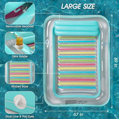 Inflatable Tanning Pool Lounger Float - Jasonwell 4 in 1 Sun Tan Tub Sunbathing Pool Lounge Raft Floatie Toys Water Filled Tanning Bed Mat Pad for Adult Blow Up Kiddie Pool Kids Ball Pit Pool (L)