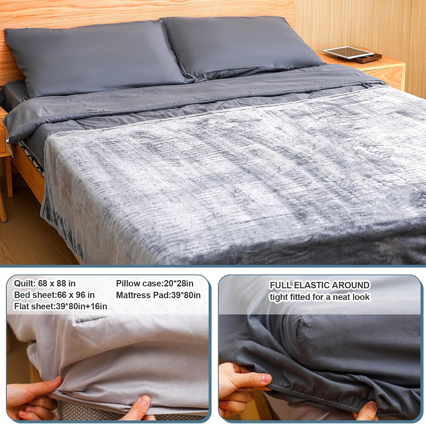 42 Pcs College Dorm Essentials Set Twin XL Bedding Bundle Bedding Bathroom and Storage Supplies Totally Complete for Guys College Dorm School, Gray