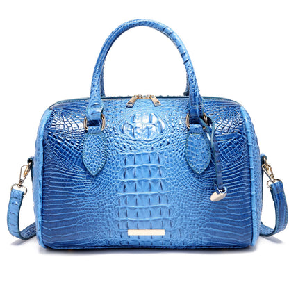 Makcr Joacbv Crocodile Handbag for Women Top Handle Leather Shoulder Purse | Glossy crocodile-embossed vegan leather with rolled handles, buckle details, a structured dome shape, and adjustable strap.