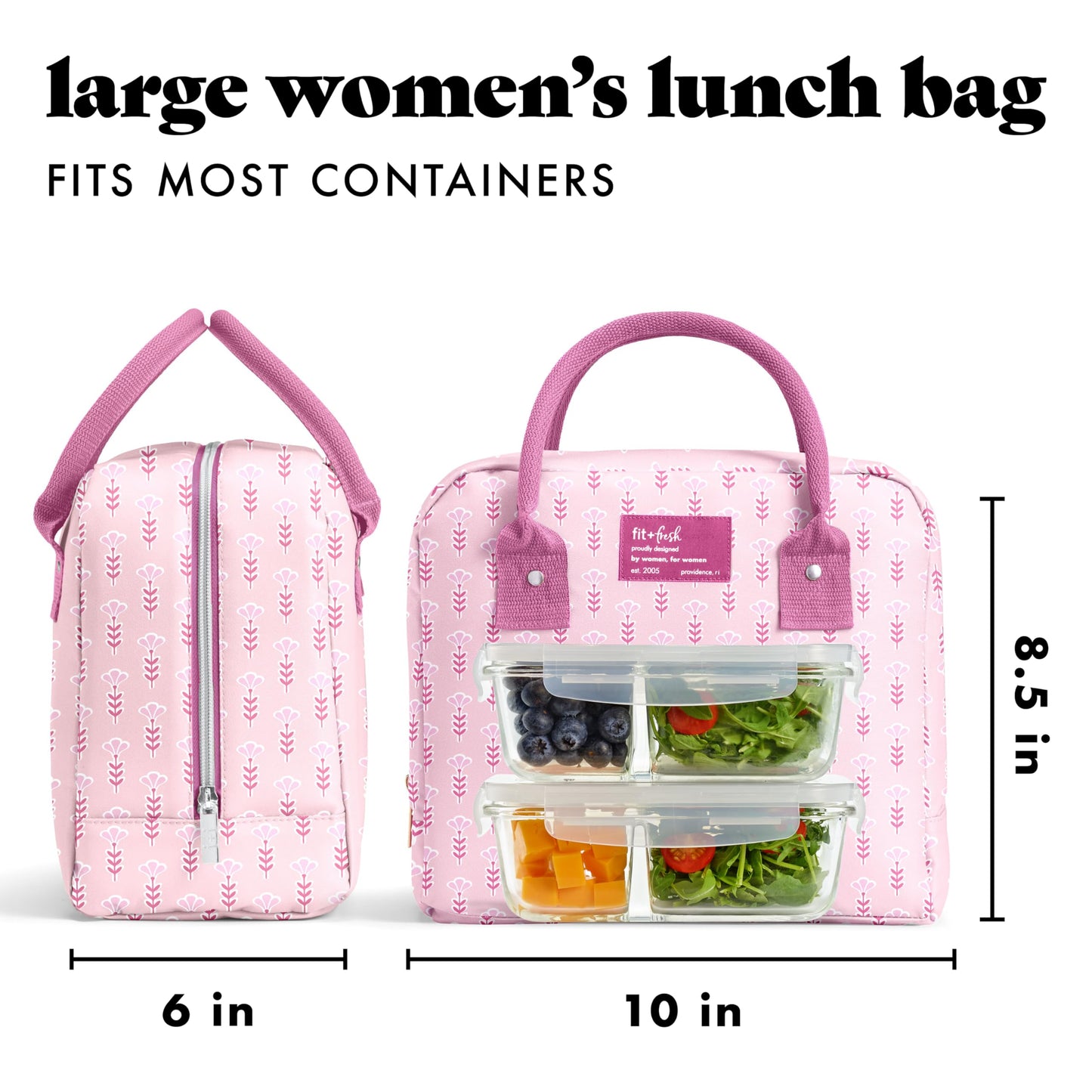 Fit & Fresh Bloomington Lunch Bag for Women - Insulated Large Lunch Box for Work with Containers, Leak-Resistant, Stain-Resistant, Zipper Closure, Cheetah