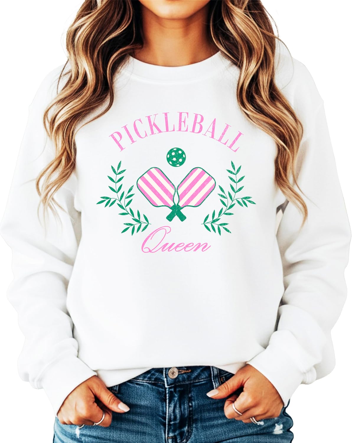 Olive Loves Apple Pickleball Queen Sweatshirt for Women and Teens Cozy Pickleball-Inspired Pullover