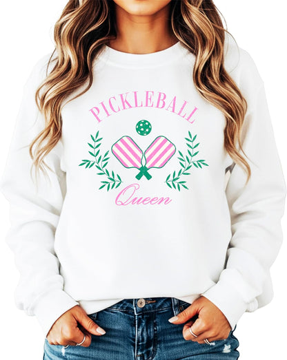 Olive Loves Apple Pickleball Queen Sweatshirt for Women and Teens Cozy Pickleball-Inspired Pullover