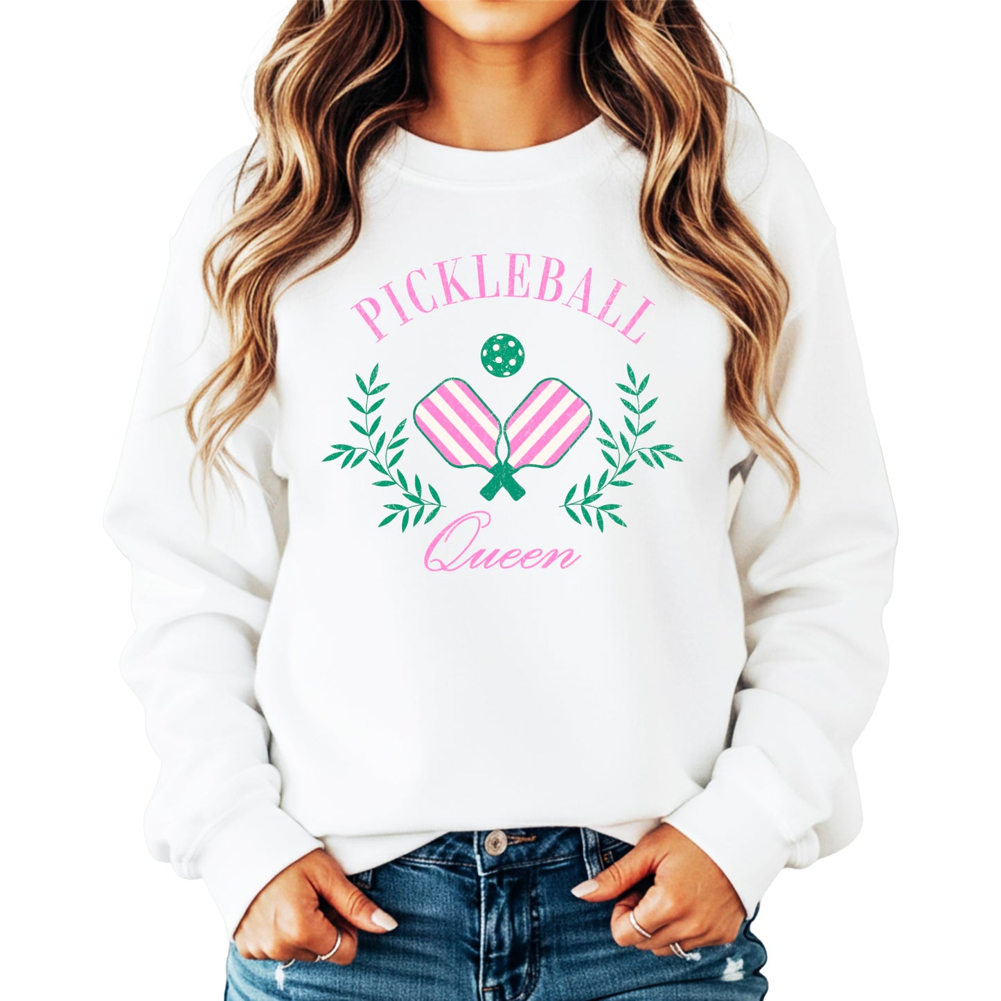 Olive Loves Apple Pickleball Queen Sweatshirt for Women and Teens Cozy Pickleball-Inspired Pullover
