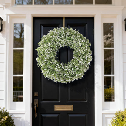 32" Large Artificial Boxwood Wreath for Front Door (White-Green) | Waterproof Fade Resistant,Premium Durable,Faux Aglaia Odorata Wreath,for Wall Window Farmhouse Outdoor All Seasons Decor