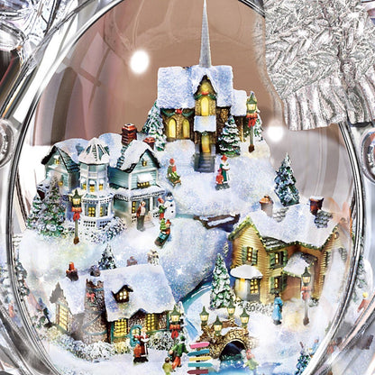 Thomas Kinkade White Christmas Crystal Snowman, Handcrafted Figurine with Lighted Village and Moving Train, Bradford Exchange Collectible