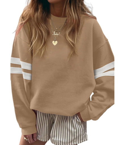 Selink Womens Varsity Striped Oversized Sweatshirt Crewneck Long Sleeve Casual Fashion Pullover Top Fall Outfits