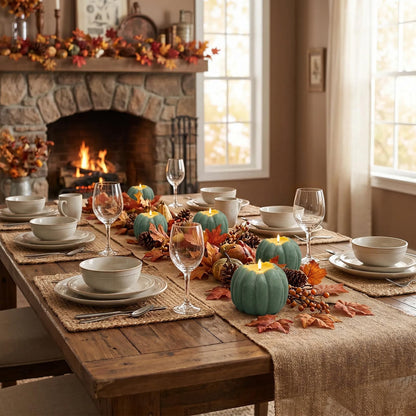Fall Decor, Fall Decorations for Home - Flameless Pumpkin Candle with Timer Remote - Room Bedroom Table Farmhouse Decor for Halloween, Thanksgiving, Orange+White