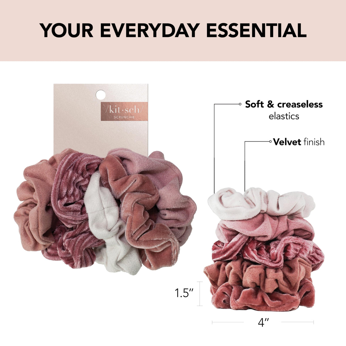 Kitsch Ultra-Petite Satin Scrunchies for Women - Cherry Blossom, 5pcs