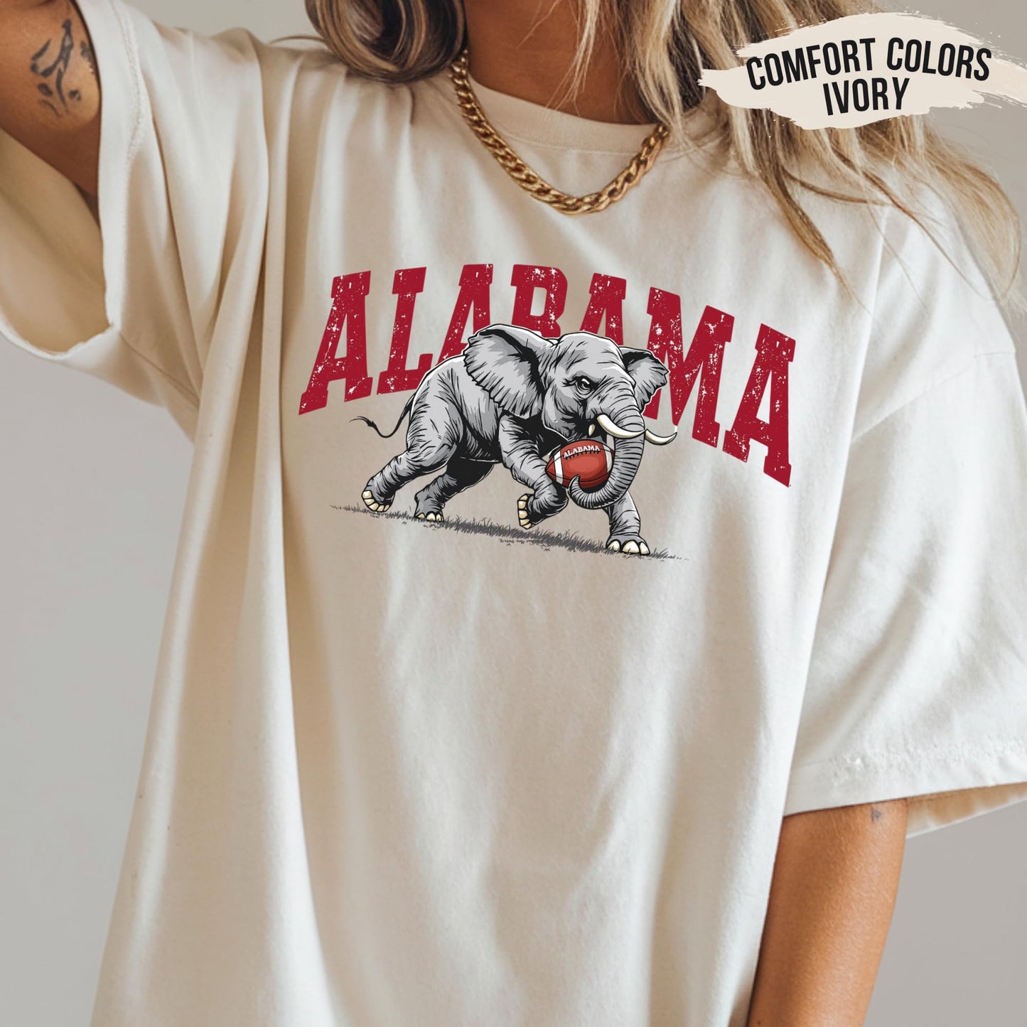 Alabama Elephant Football T-Shirt – Vintage Sport Grey Tee – Retro Game Day Apparel for Men & Women