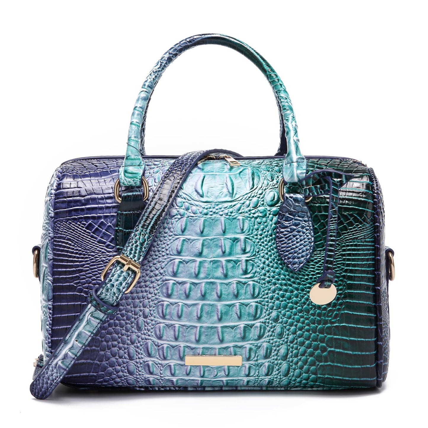 Makcr Joacbv Crocodile Handbag for Women Top Handle Leather Shoulder Purse | Glossy crocodile-embossed vegan leather with rolled handles, buckle details, a structured dome shape, and adjustable strap.