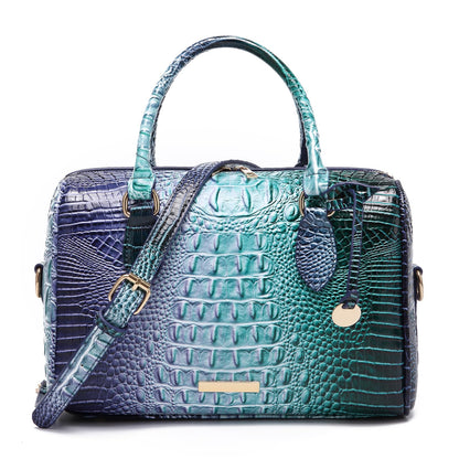 Makcr Joacbv Crocodile Handbag for Women Top Handle Leather Shoulder Purse | Glossy crocodile-embossed vegan leather with rolled handles, buckle details, a structured dome shape, and adjustable strap.