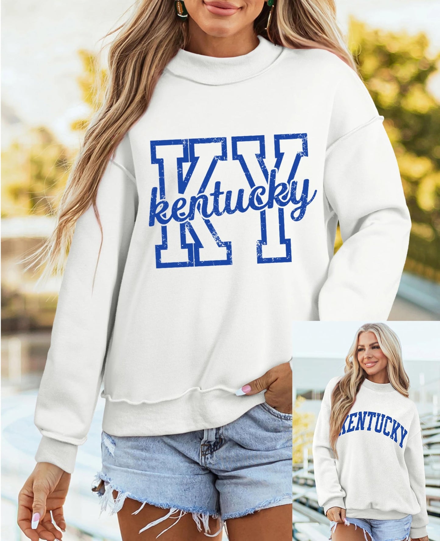 SELINK Womens Double Printed Reversible Mock Neck Sweatshirts Pullover Tops