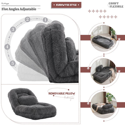 Upholstered Convertible Lounge Chair with 2 Soft Pillows