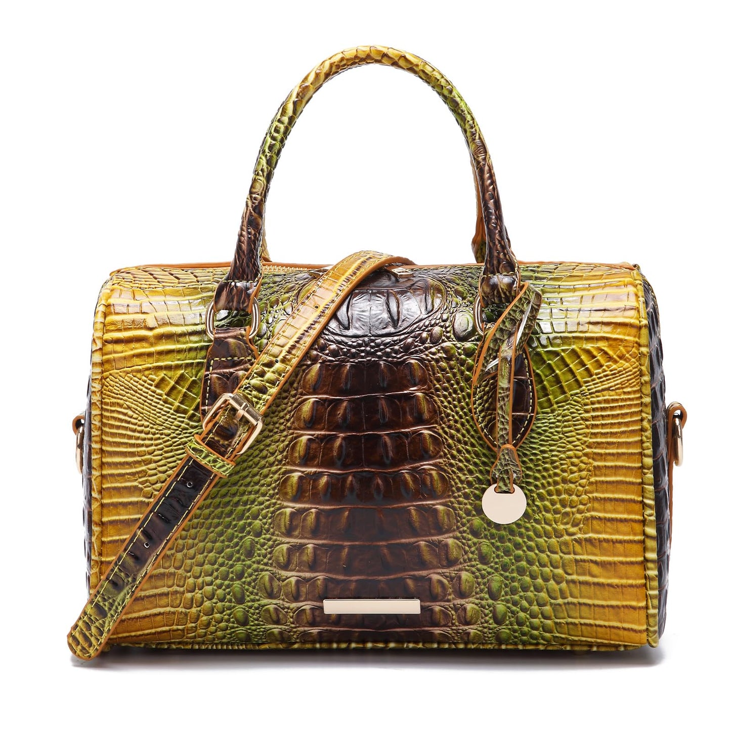 Makcr Joacbv Crocodile Handbag for Women Top Handle Leather Shoulder Purse | Glossy crocodile-embossed vegan leather with rolled handles, buckle details, a structured dome shape, and adjustable strap.