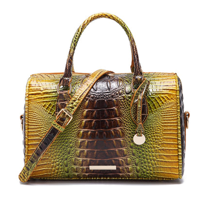 Makcr Joacbv Crocodile Handbag for Women Top Handle Leather Shoulder Purse | Glossy crocodile-embossed vegan leather with rolled handles, buckle details, a structured dome shape, and adjustable strap.