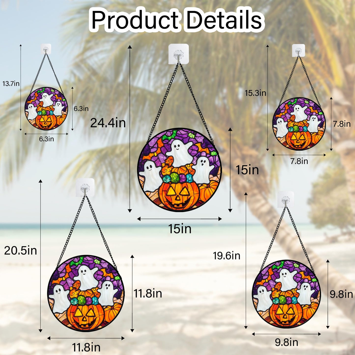Stained Glass Window Hanging, Halloween Decorations Evil Pumpkin Suncatcher for Doors Garden Indoor Spooky Funny Orange Sun Catchers Gothic Decor Horror Gifts for Women Men Friend 15 in