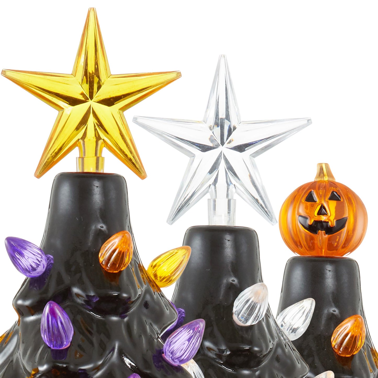 Casafield Hand Painted Ceramic Halloween Tree, 24-Inch Pre-Lit Decoration with 148 Multi-Color Lights, Jack-O-Lantern and Star Toppers