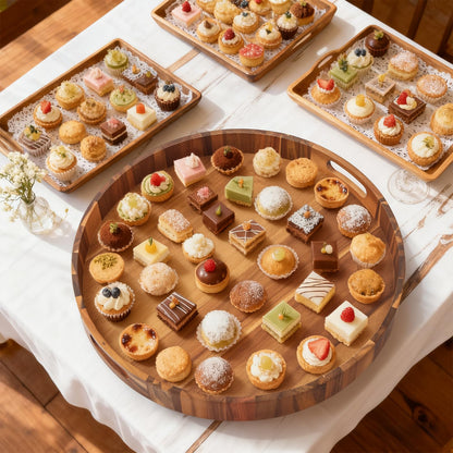 Extra Large 20INCH Premium Acacia Wood Tray Round Ottoman Tray with Handles Wooden Serving Tray Multi-Use for Dinner Breakfast in Bed Coffee Table Snack Entertaining Guests