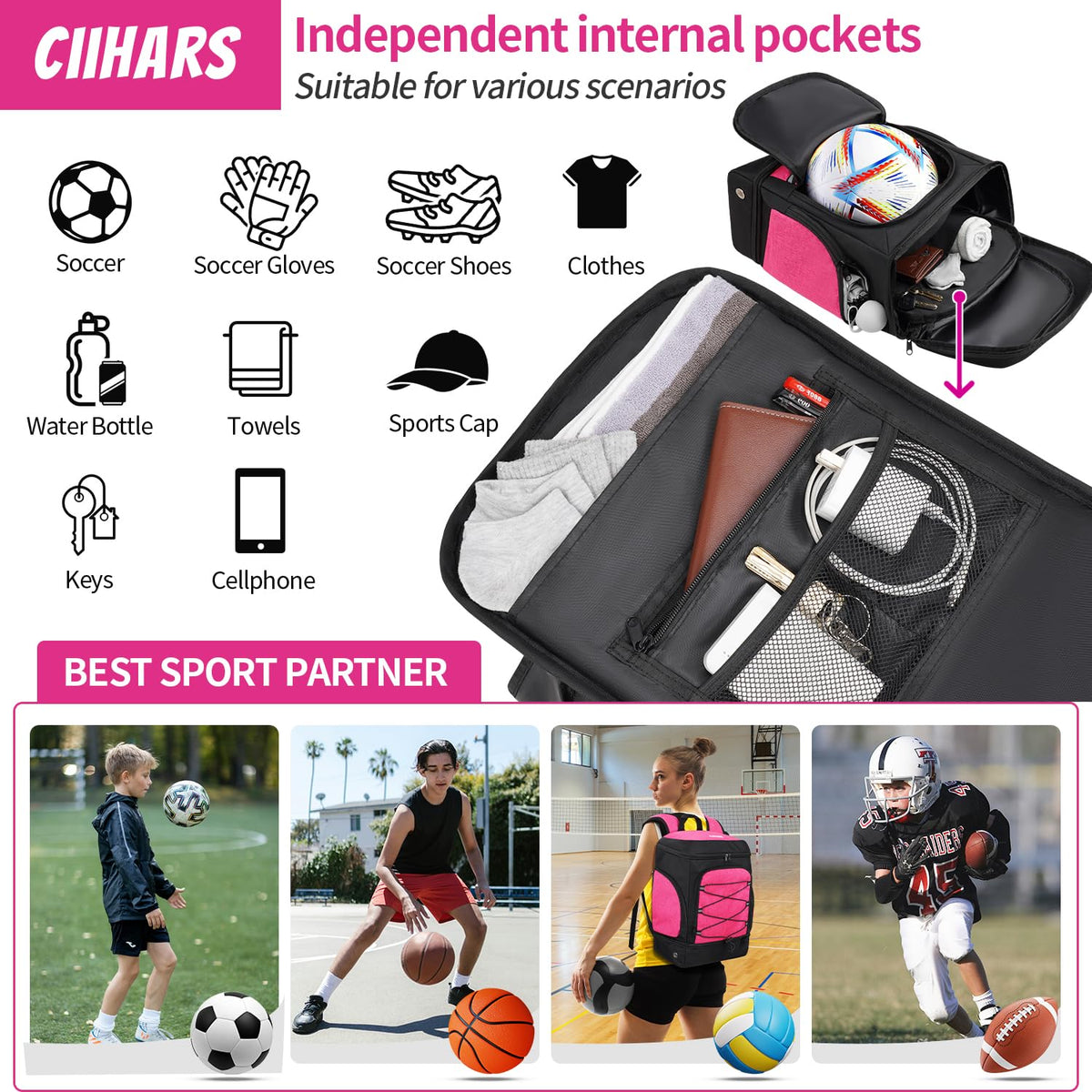 Soccer Backpack,Soccer Bag with Ball Holder and Shoe Compartment