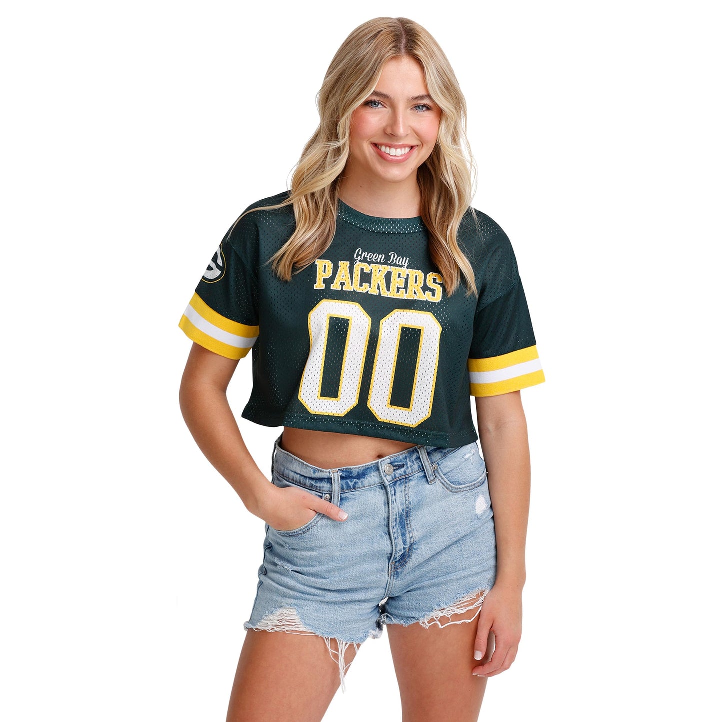 FOCO NFL Womens NFL Ladies Fashion Gameday Jersey Mesh Crop Top Shirt