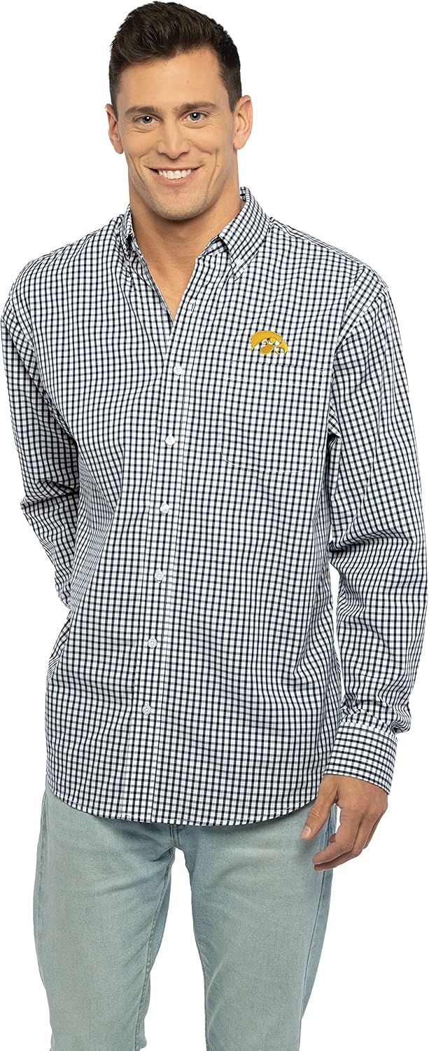 Vantage Men's Collegiate Easy-Care Long Sleeve Gingham Check Button Down Shirt