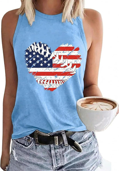 MHTOR Baseball O-Neck Tank Women Print Baseball Tanks Cute Workout Graphic Casual Summer Sleeveless Vest Top