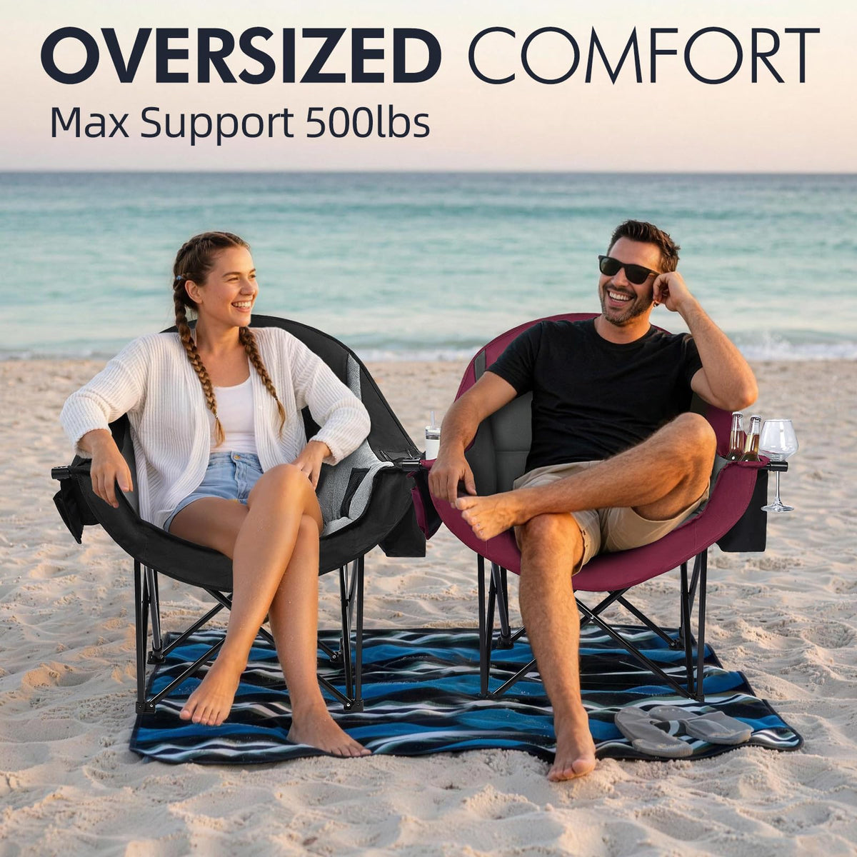 Oversized Camping Chairs for Adults - Heavy Duty Padded Outdoor Camp Chair