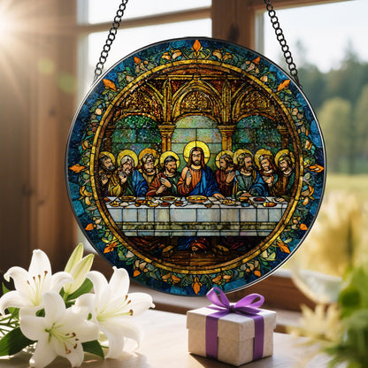 8-Inch Jesus with Cardinals Suncatcher Ornament, Stained Glass Window Hanging & Religious Christmas Ornament, Christian Window Decor — Memorial Gift, Christian Gifts for Her, Religious Gifts