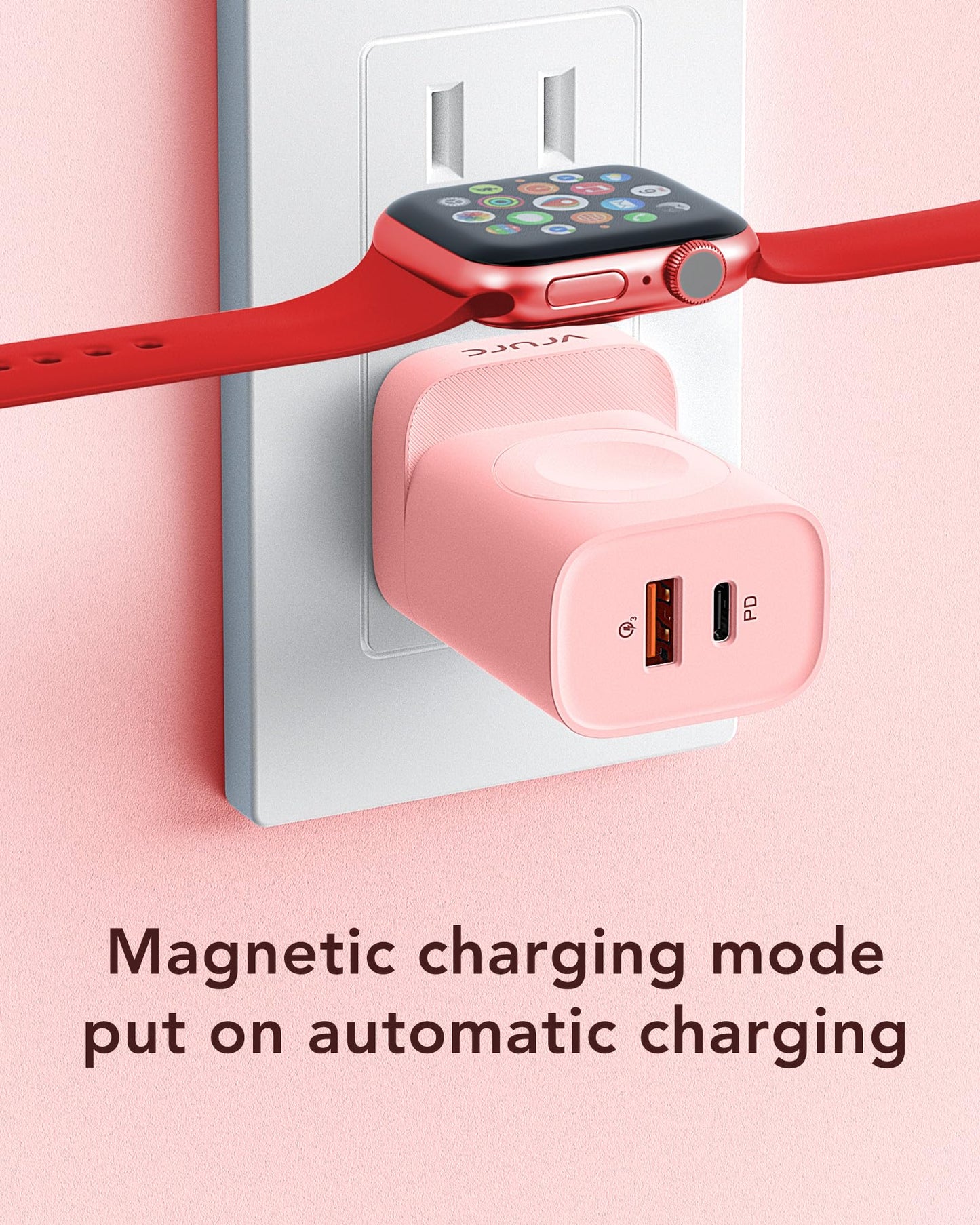 VRURC Fast Charger for Apple Watch, Built-in Wireless Magnetic Charging Station for iWatch SE/11/10/9/8/7/6/5/4, PD 20W USB C Charging Block, Foldable Wall Charger for iPhone 17/16/15/14/13-White