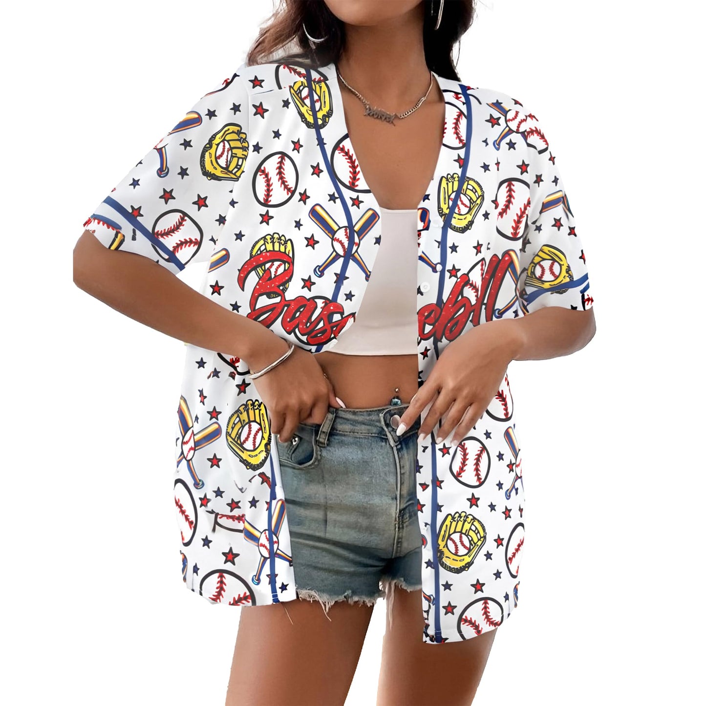 Baseball Shirt Women Baseball Jersey Graphic Button Down Shirt Game Day Short Sleeve Tops