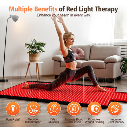 Red Light Therapy Mat for Full Body, 76.8'' X 33.4'' Red Light Therapy Blanket, 1370 (660nm & 850nm) LEDs for Home Use, 3 Modes & Adjustable Timer, Premium Leather