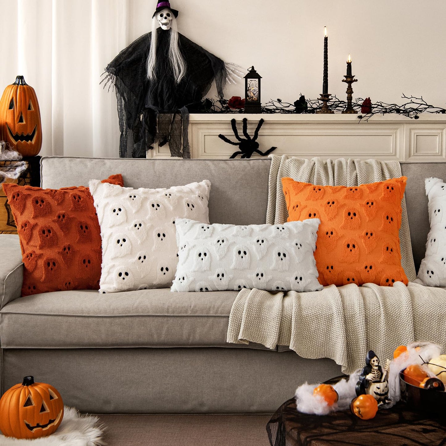 MIULEE Cute Ghost Halloween Pillow Covers 20x20 Inch Set of 2 White | Soft Plush Faux Fur Throw Pillows Spooky Fall Decorative Cushion Covers for Couch Sofa Bed Porch Living Room