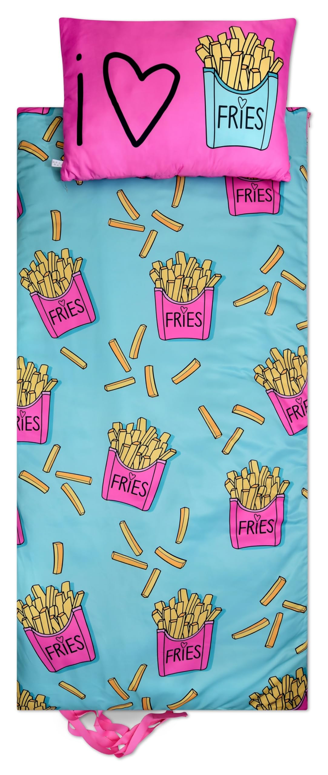 iscream Soft Cozy Fleece-Lined Fun Print Girls Sleeping Bag with Pillow | Snuggly, Integrated Handles, All Rolls Together for Ease, Machine Wash, 55" x 25", Fits Ages 4 to 10, Slumber Party Perfect