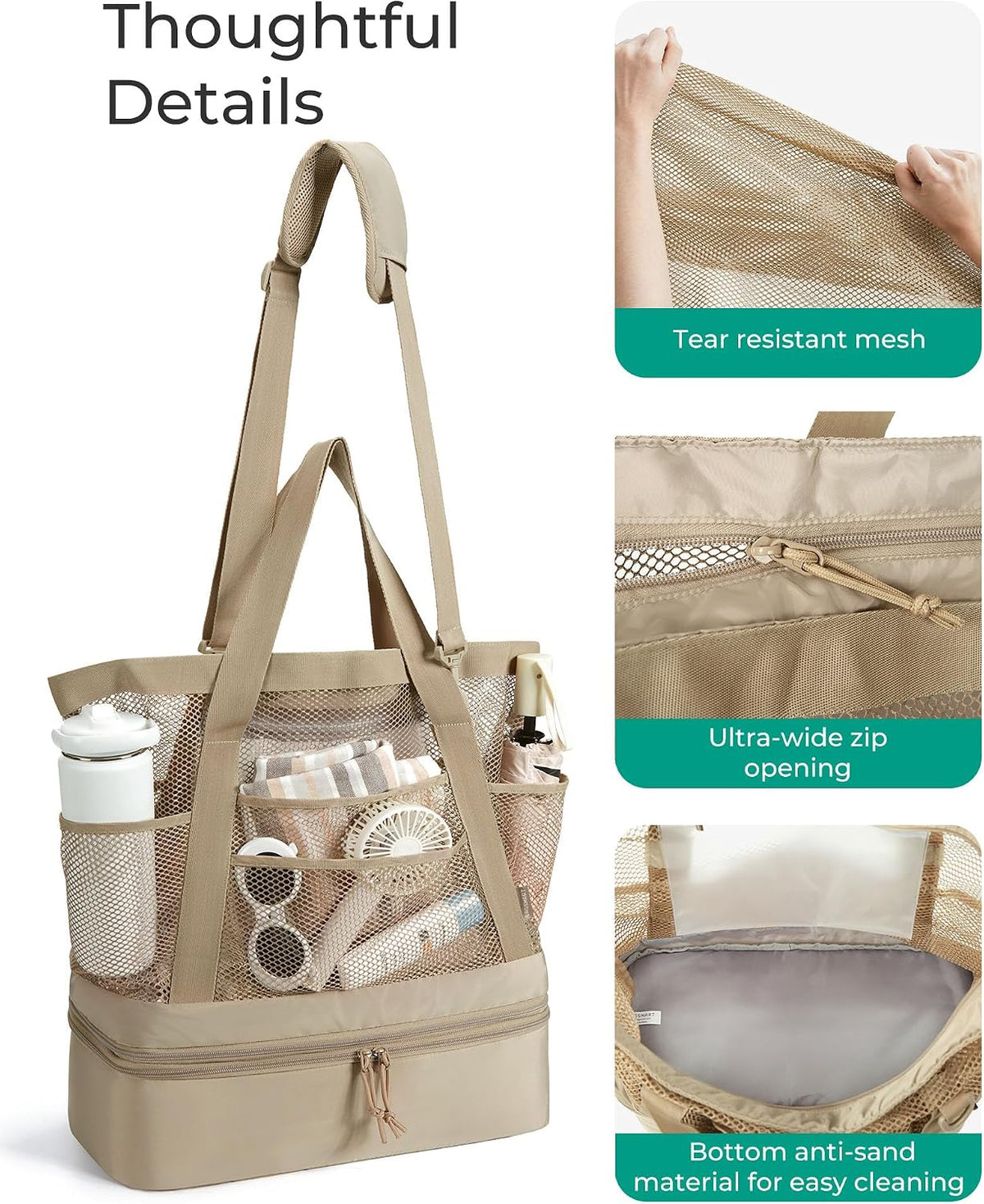 BAGSMART Beach Bag for Women, Large Beach Bag Swim Pool Bag
