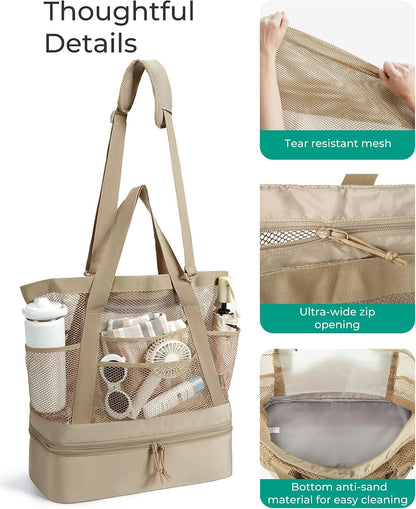 BAGSMART Beach Bag for Women, Large Beach Bag Swim Pool Bag