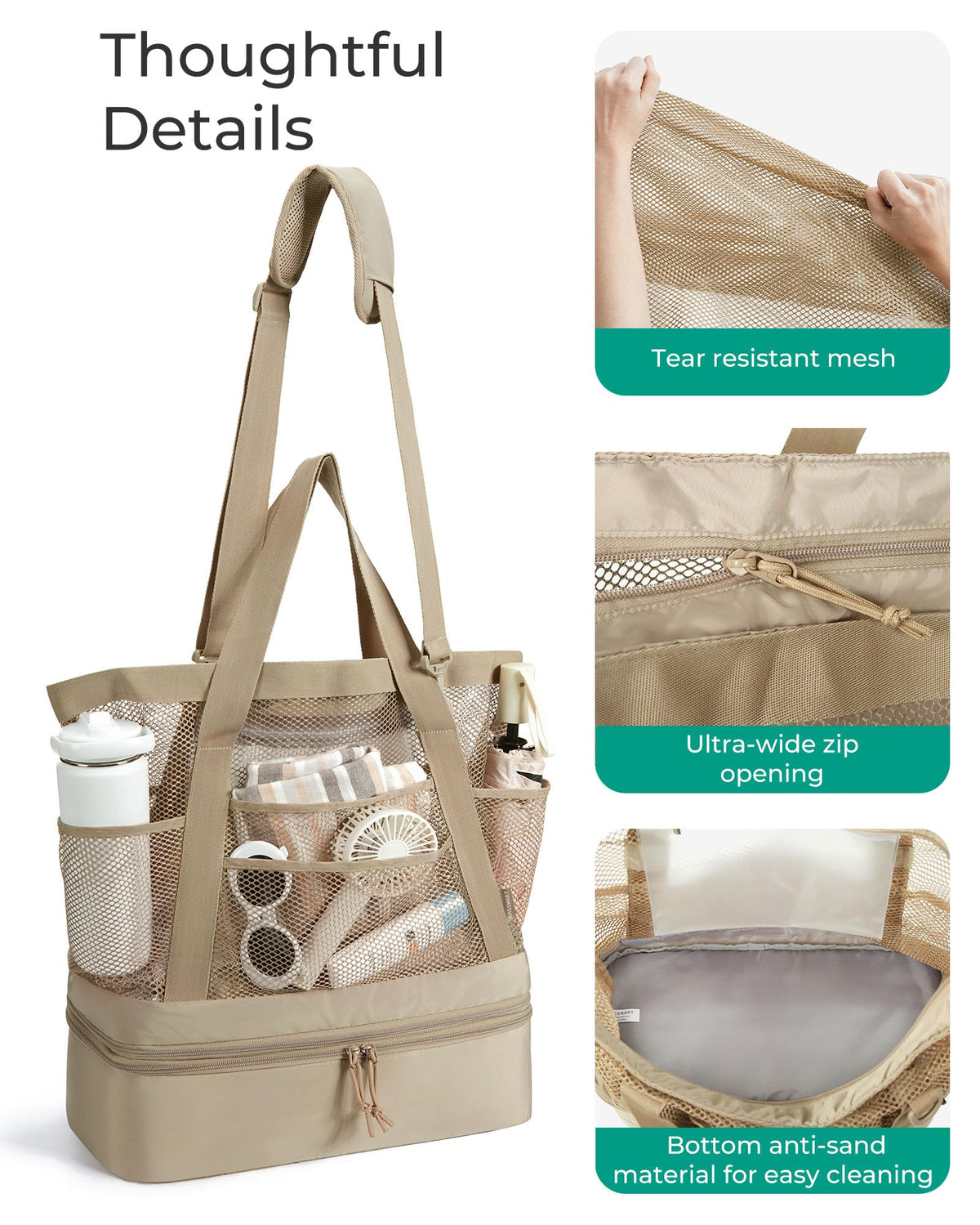 BAGSMART Beach Bag for Women, Large Beach Bag Swim Pool Bag