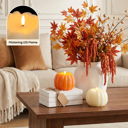 Fall Decor, Fall Decorations for Home - Flameless Pumpkin Candle with Timer Remote - Room Bedroom Table Farmhouse Decor for Halloween, Thanksgiving, Orange+White