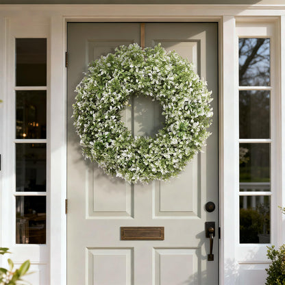 32" Large Artificial Boxwood Wreath for Front Door (White-Green) | Waterproof Fade Resistant,Premium Durable,Faux Aglaia Odorata Wreath,for Wall Window Farmhouse Outdoor All Seasons Decor