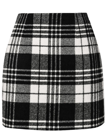 AURUZA Women's Plaid Pencil Mini Skirt