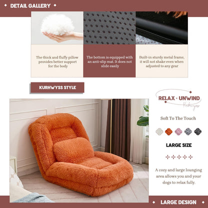 Upholstered Convertible Lounge Chair with 2 Soft Pillows