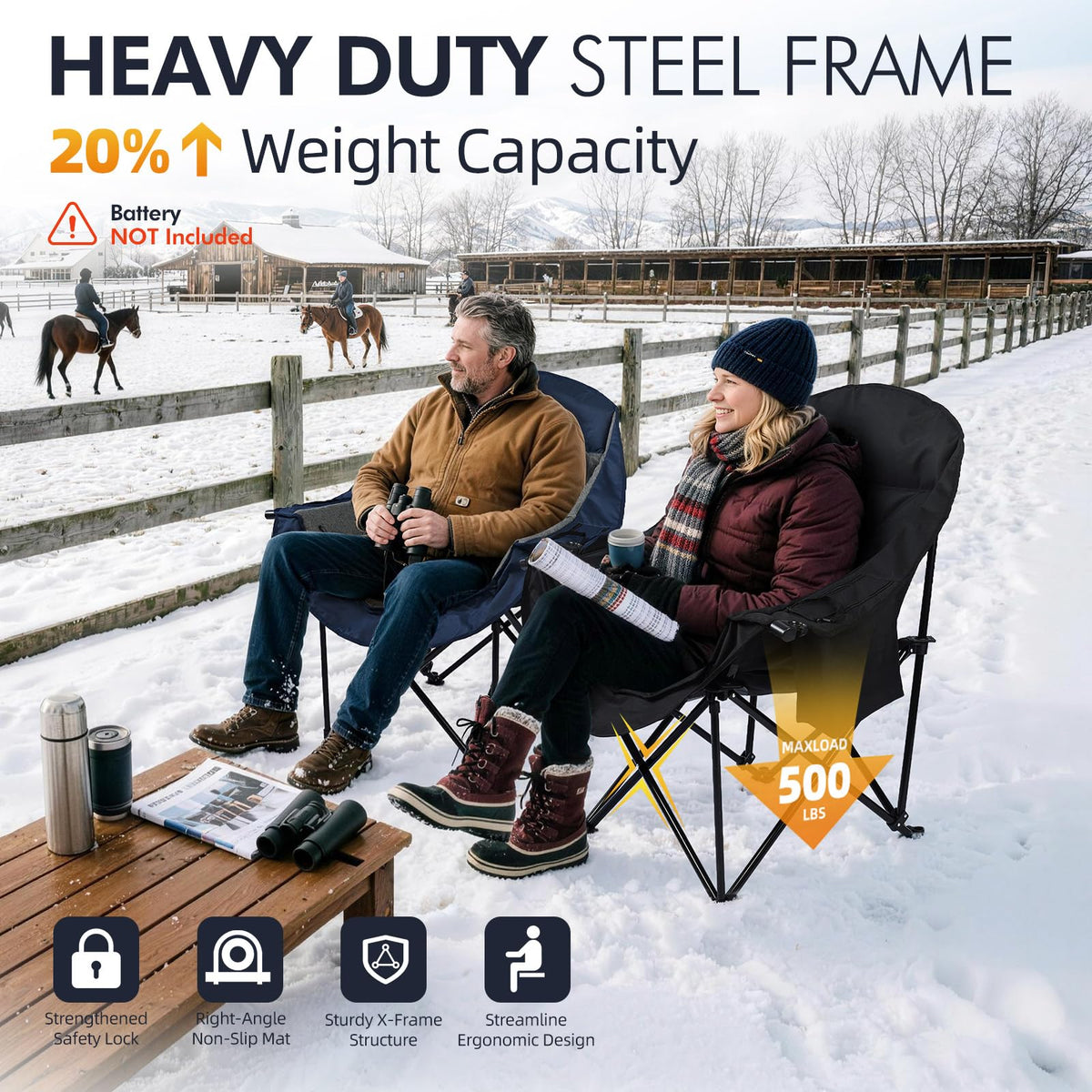 Oversized Camping Chairs for Adults - Heavy Duty Padded Outdoor Camp Chair