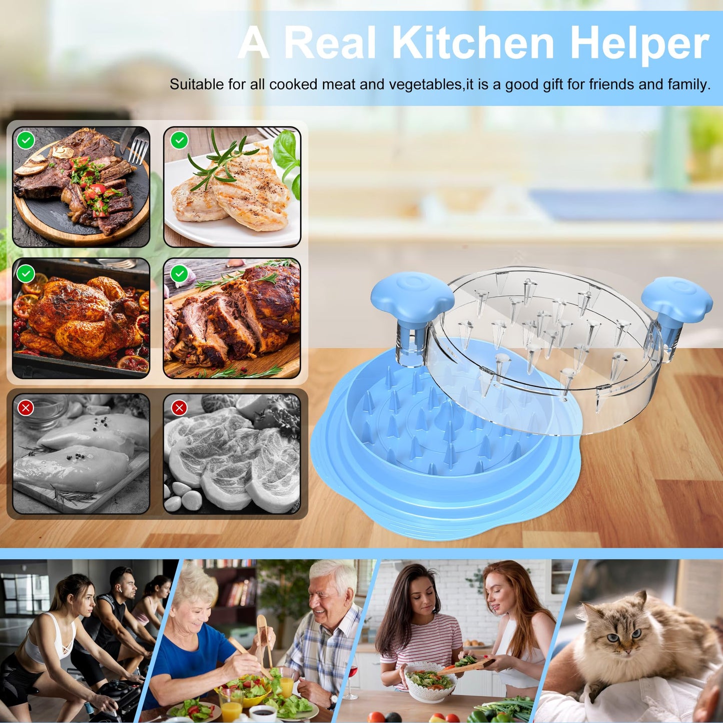 SURETIVIAN Chicken Shredder Tool Twist Large Chicken Breast Shredder with Brush&Fork, Visible Meat Shredder Machine, Anti-Slip Strip, Ergonomic Handle, BPA Free, Pork Beef Chicken(Hot Pink)