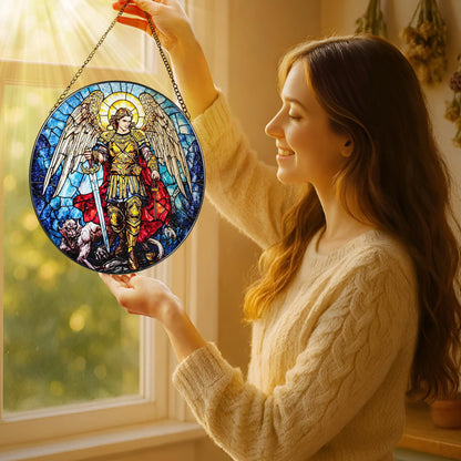 8-Inch Jesus with Cardinals Suncatcher Ornament, Stained Glass Window Hanging & Religious Christmas Ornament, Christian Window Decor — Memorial Gift, Christian Gifts for Her, Religious Gifts