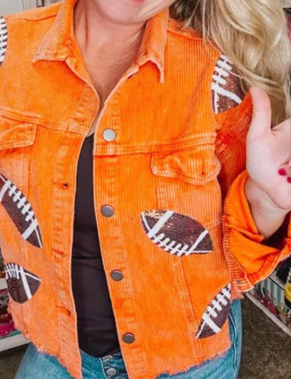 Xunger Women’s Football Corduroy Sequin Jacket